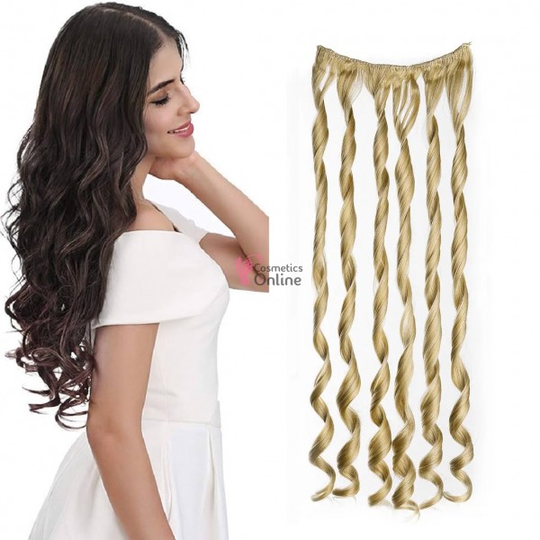 Extensie de par cu 3 Clips On delux simpla ondulata de 51 cm, Blond Mediu Mixt 39672